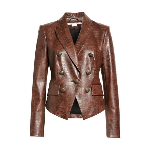 NWT Veronica Beard Cooke Vegan Croc-Embossed Leather Dickey Jacket, Chicory Sz10 - Picture 1 of 2